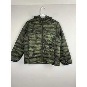 GAP Kids Large Camo‎ Puffer Jacket Hooded Lightweight Zip Up Green Camouflage